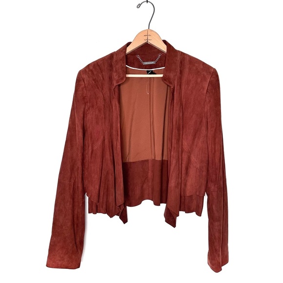 WHBM Brown Lightweight Suede Open Cascade Lapel Jacket Size Large NWOT - Picture 2 of 14